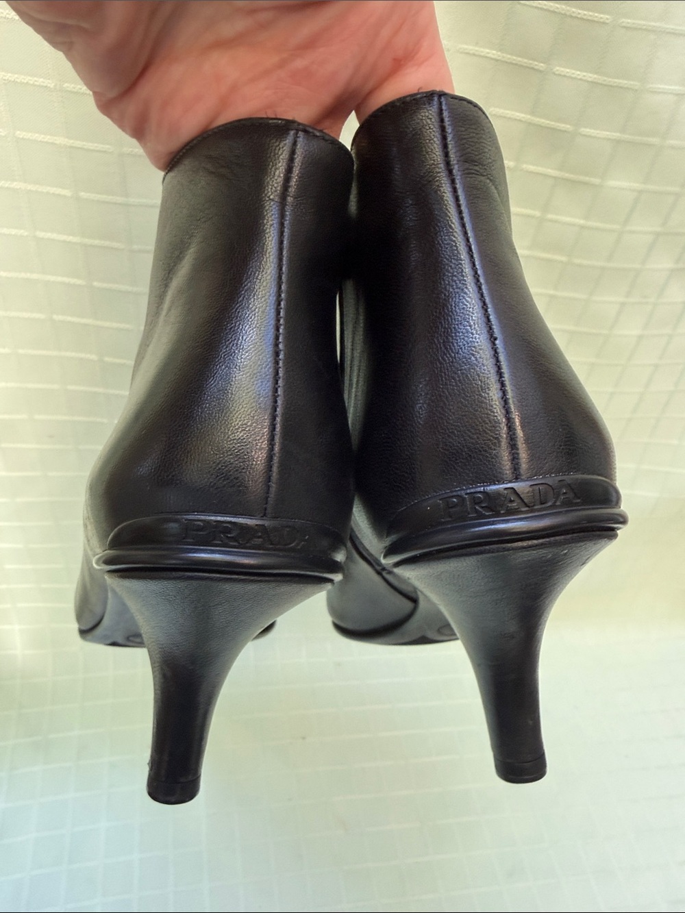 Prada Black Leather Pointed Toe Ankle Boots - Picture 7 of 10